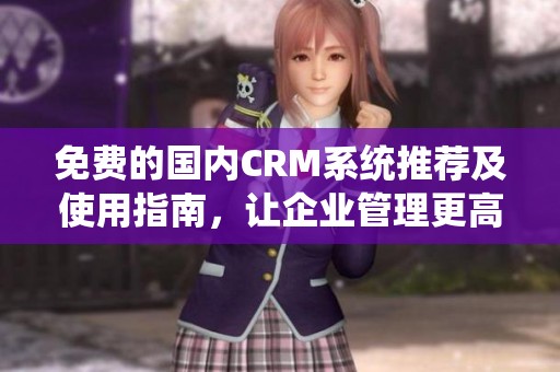 免费的国内CRM系统推荐及使用指南，让企业管理更高效