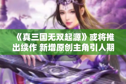 《真三国无双起源》或将推出续作 新增原创主角引人期待