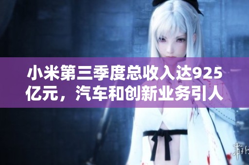 小米第三季度总收入达925亿元，汽车和创新业务引人关注