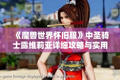 《魔兽世界怀旧服》中圣骑士露维莉亚详细攻略与实用技巧分享